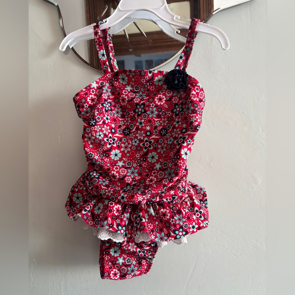 Cat and Jack Swimsuit Red Blue Ruffle infant toddler